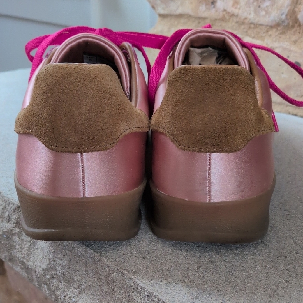 PLAY by JEFFERY CAMPBELL I Pink & Brown Satin & Suede "Keyes" Sneakers Shoes, 8 - Picture 7 of 16